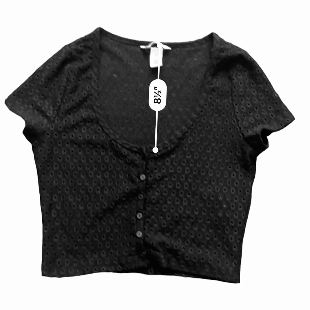 H & M black eye let patterned boho coquette twee fitted crop top Women Medium